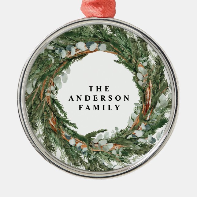 Ornamento De Metal Feriado moderno e mínimo da coroa foliar (Frente)