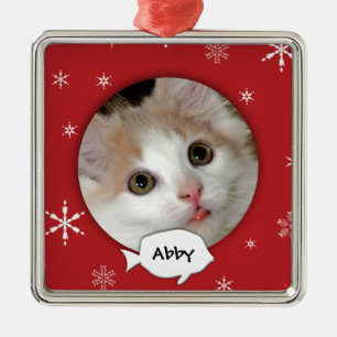 Ornamento De Metal Feriado personalizado da foto do gato
