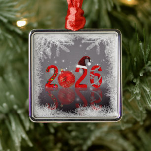 Ornamento De Metal Festa Vermelha Feliz Natal Ano Novo 2026
