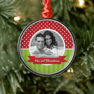 Ornamento De Metal Festivo Red e Green Photo Christmas