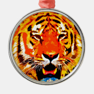 Ornamento De Metal Fierce Bright Orange Siberian Tiger