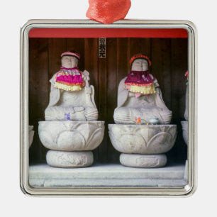 Ornamento De Metal Fila de estátuas de monge Jizo com babador e chapé
