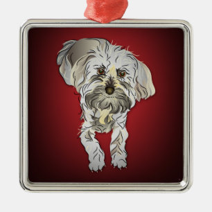 Ornamento De Metal Filhote de cachorro de Maltipoo no vermelho