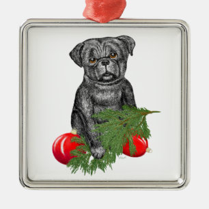 Ornamento De Metal Filhote de cachorro do Pug do preto do ajudante