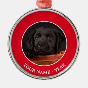 Ornamento De Metal Filhote de cachorro preto de labrador retriever em