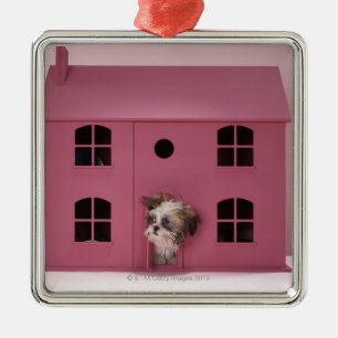 Ornamento De Metal Filhote de cachorro que espreita fora da casa de