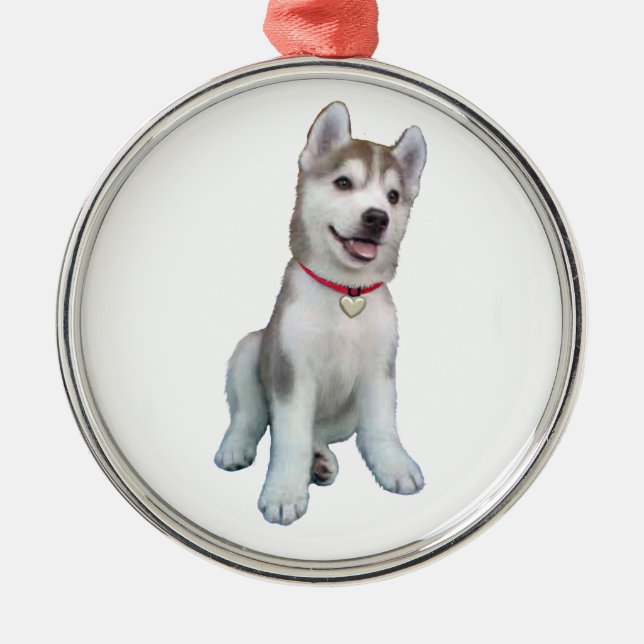 Ornamento De Metal Filhote de Husky Siberiano (Frente)