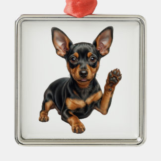 Ornamento De Metal Filhote de Pinscher Miniatura Cachorro Pai Mãe Olá