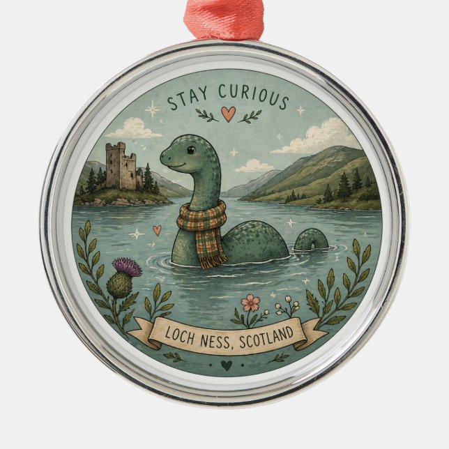 Ornamento De Metal Fique Curioso Aconchegante Críptido Nessie Monstro (Frente)