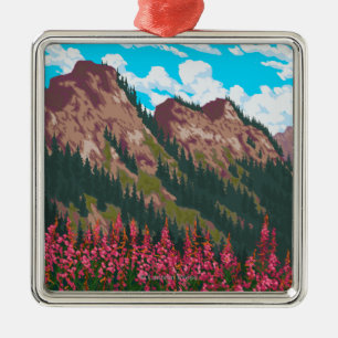 Ornamento De Metal Fireweed com o poster das viagens vintage das