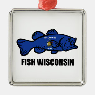 Ornamento De Metal Fish Wisconsin Flag