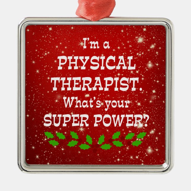 Ornamento De Metal Fisioterapeuta Super Poder, Design de Natal (Frente)