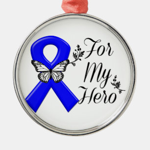 Ornamento De Metal Fita azul da consciência para meu herói