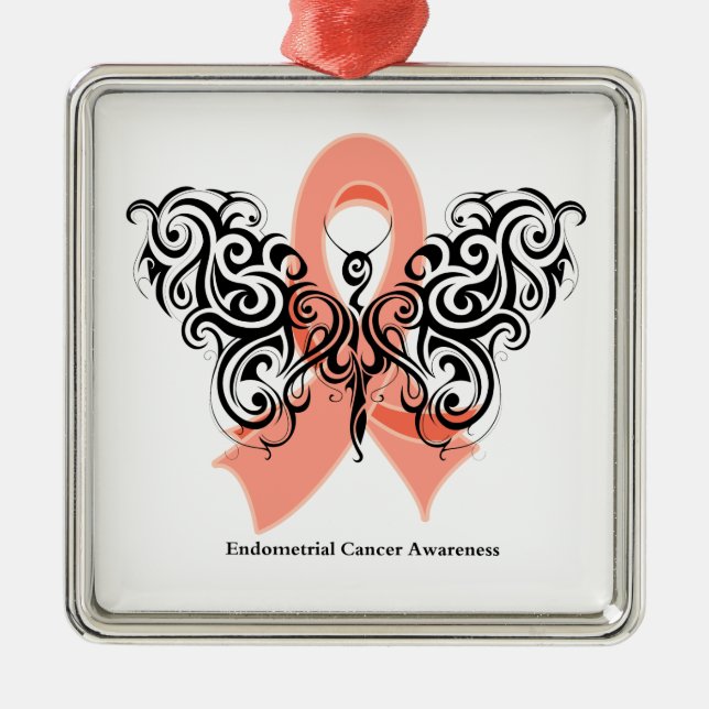 Ornamento De Metal Fita-Borboleta Tribal de Cancer Endometrial (Frente)