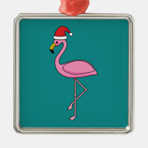 Ornamento De Metal Flamingo de Natal com Santa Hat