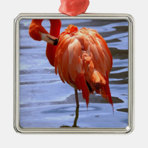 Ornamento De Metal Flamingo em uma perna na água