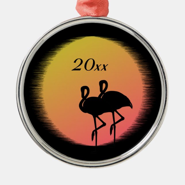 Ornamento De Metal Flamingos Sunset (Frente)