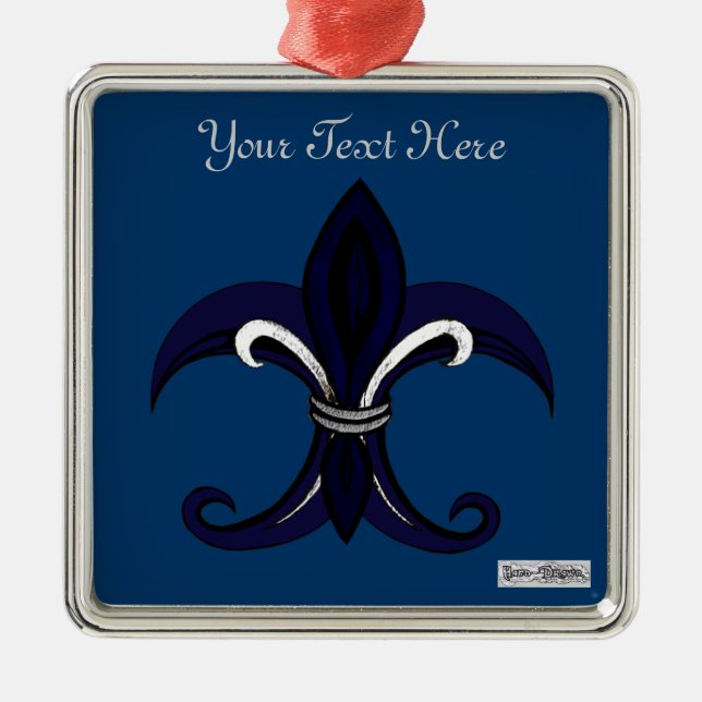 Ornamento De Metal Fleur de lis blue/prata (Frente)