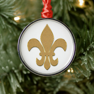 Ornamento De Metal Fleur de lis no Glittering Dourado