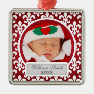 Ornamento De Metal Fleur De Lis Red, o primeiro Natal do bebê