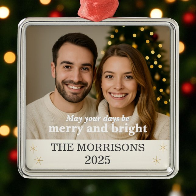 Ornamento De Metal Floco de Fotos da Família Neutra e Dourada Moderna (Criador carregado)