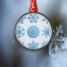 Ornamento De Metal Flocos de Neve Azuis Natal Branco