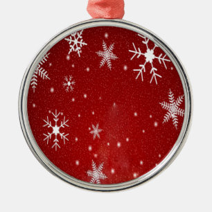 Ornamento De Metal Flocos de neve brancos com fundo vermelho