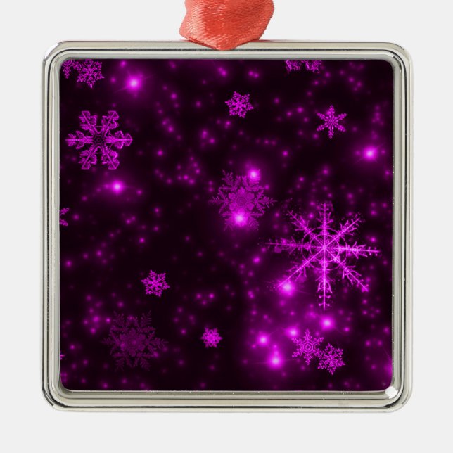 Ornamento De Metal Flocos de neve com fundo roxo (Frente)