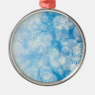 Ornamento De Metal Flocos de neve de Natal em um fundo azul