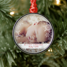 Ornamento De Metal Flocos de Neve do Primeiro Natal do Bebê Vermelho 