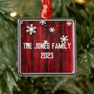 Ornamento De Metal Flocos de neve sobre madeira vermelha russa - Pers