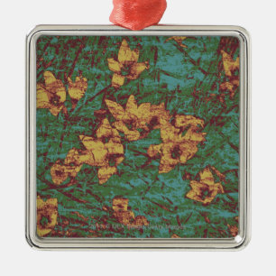 Ornamento De Metal Flor amarela contra o teste padrão 2 da camuflage