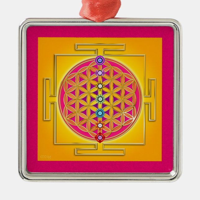 Ornamento De Metal FLOR DA VIDA - Chakras Yantra (Frente)