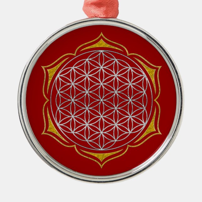 Ornamento De Metal Flor da Vida - Ouro de prata de Lotus (Frente)