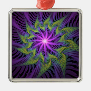 Ornamento De Metal Flor de Arte Fractal Abstrato Moderno Roxo Verde