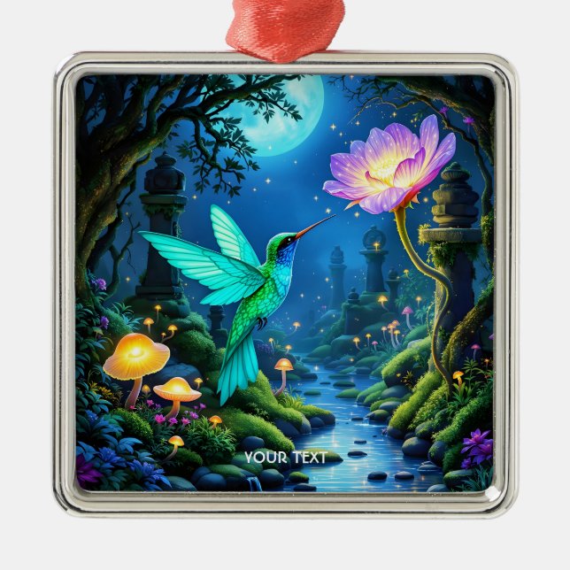 Ornamento De Metal Flor de Ave Verde Fantasy (Frente)