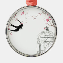 Ornamento De Metal Flor de cereja, engolir, design de aves