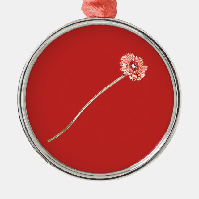 Ornamento De Metal Flor de Gerbera Vermelha Clara (Frente)
