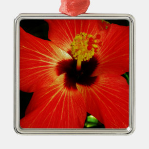 Ornamento De Metal Flor de Hibiscus Vermelho Brilhante