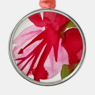 Ornamento De Metal Flor de pop de cor da água rosa Fuchsia