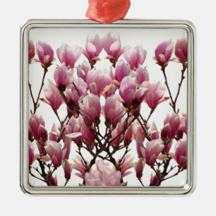 Ornamento De Metal Flor-Primavera de-Magnolias Rosa