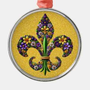 Ornamento De Metal Floral Mardi Gras fleur de lis