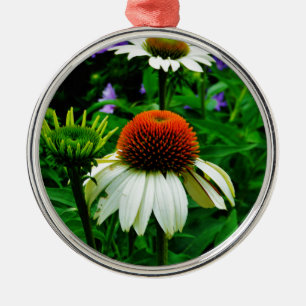 Ornamento De Metal Flores brancas e laranja