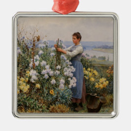 Ornamento De Metal Flores Chrysanthemum (Garota no Jardim)