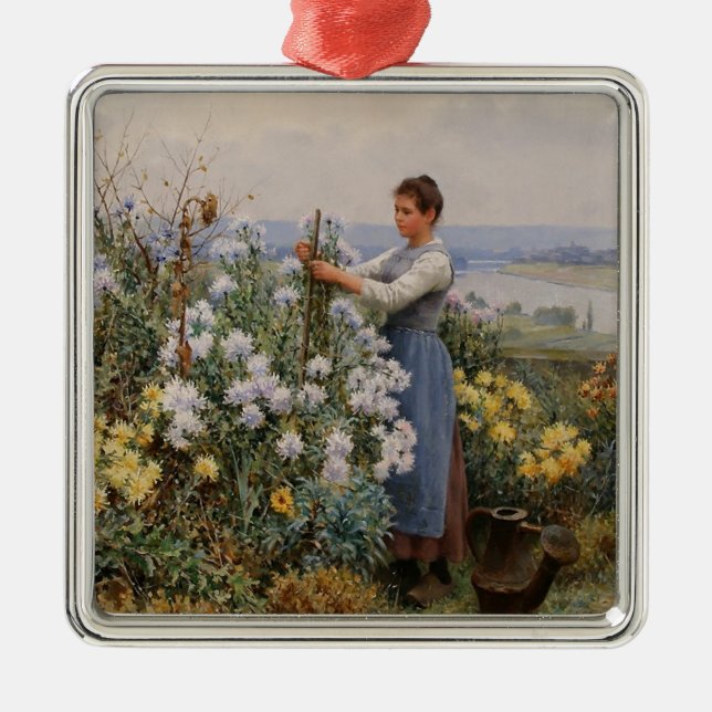 Ornamento De Metal Flores Chrysanthemum (Garota no Jardim) (Frente)