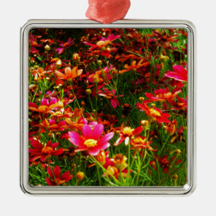 Ornamento De Metal Flores cor-de-rosa-claro e amarelas Daisy Wild