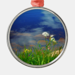 Ornamento De Metal Flores de renda da Rainha Ann, lago azul de montan