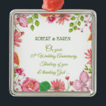 Ornamento De Metal Flores do 35º aniversário do casamento religioso<br><div class="desc">Watercolor parece flores e roteiro estão na frente deste presente de aniversário de casamento,  lembrança,  doação ou festa essencial. Envie isso a um casal que comemora seu aniversário de 35 anos de casamento para tornar este dia mais especial para eles.</div>