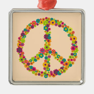 Ornamento De Metal Flores do sinal de paz do hippy