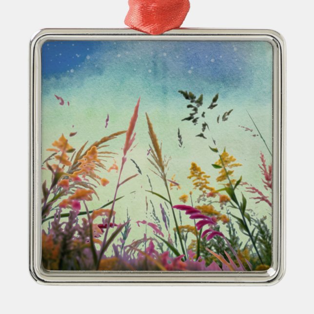 Ornamento De Metal Flores E Estrelas Selvagens (Frente)